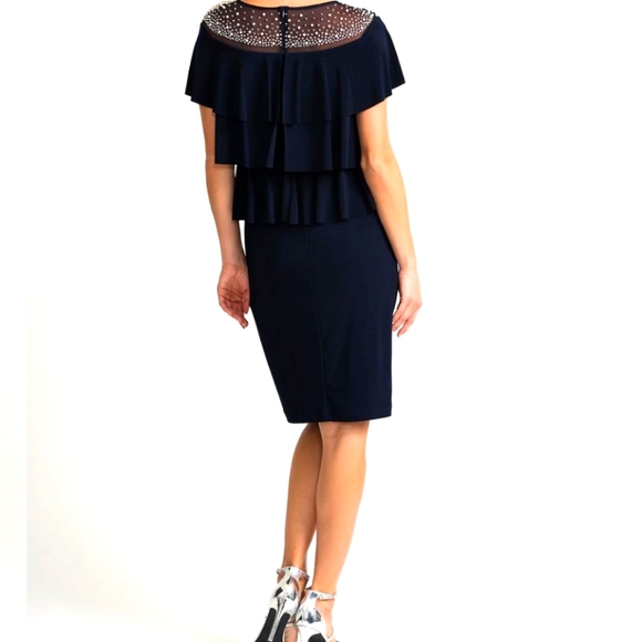 Joseph Ribkoff Navy Ruffle Dress 14 - Picture 2 of 10